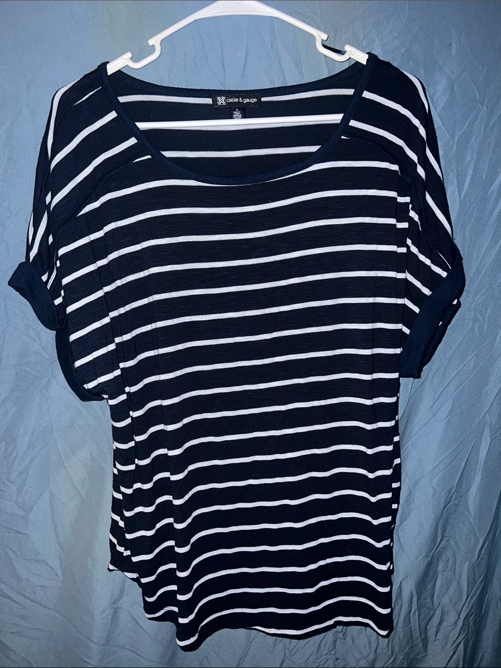 Cable & Gauge Navy & White Striped Short Sleeve Tee